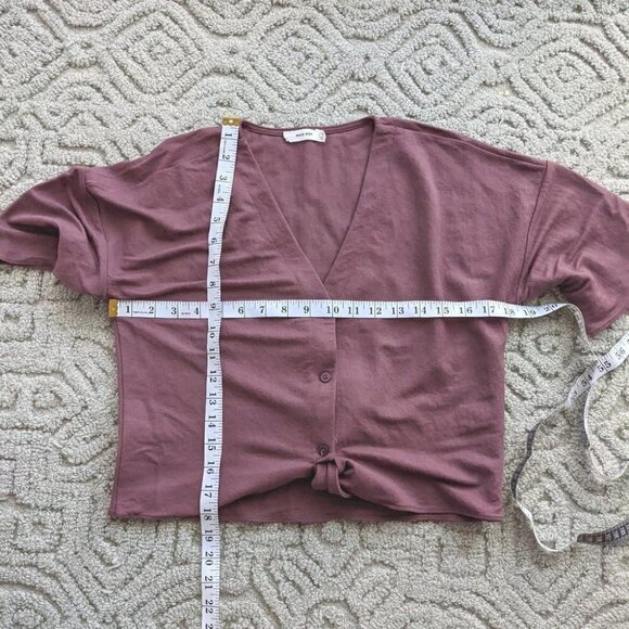 MOD REF Tie Front Button Down Crop Top mauve earthy tone Small @F1 - Picture 2 of 10